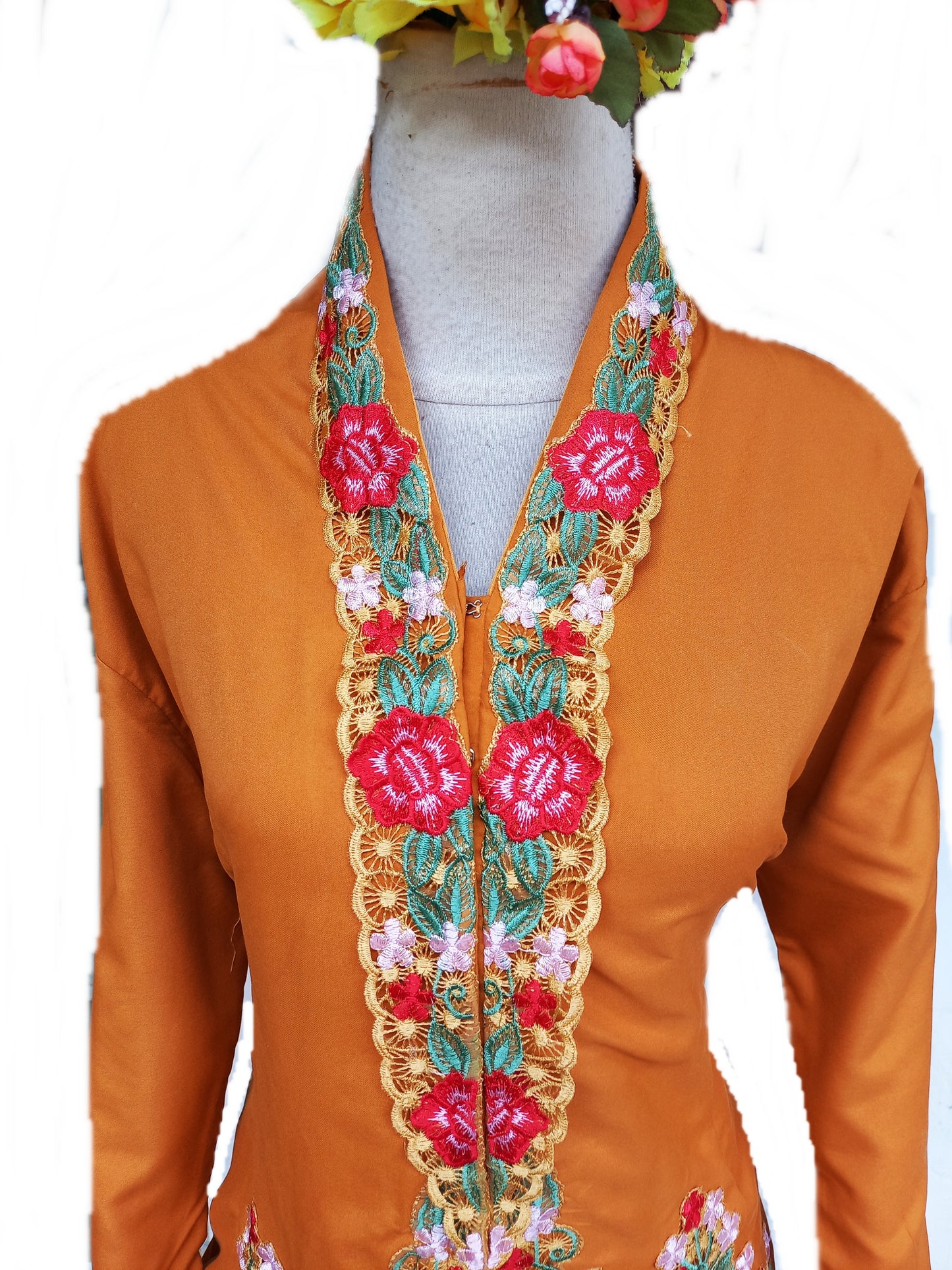 Golden Kebaya Embroidery Floral, Kebaya dress, Kebaya top