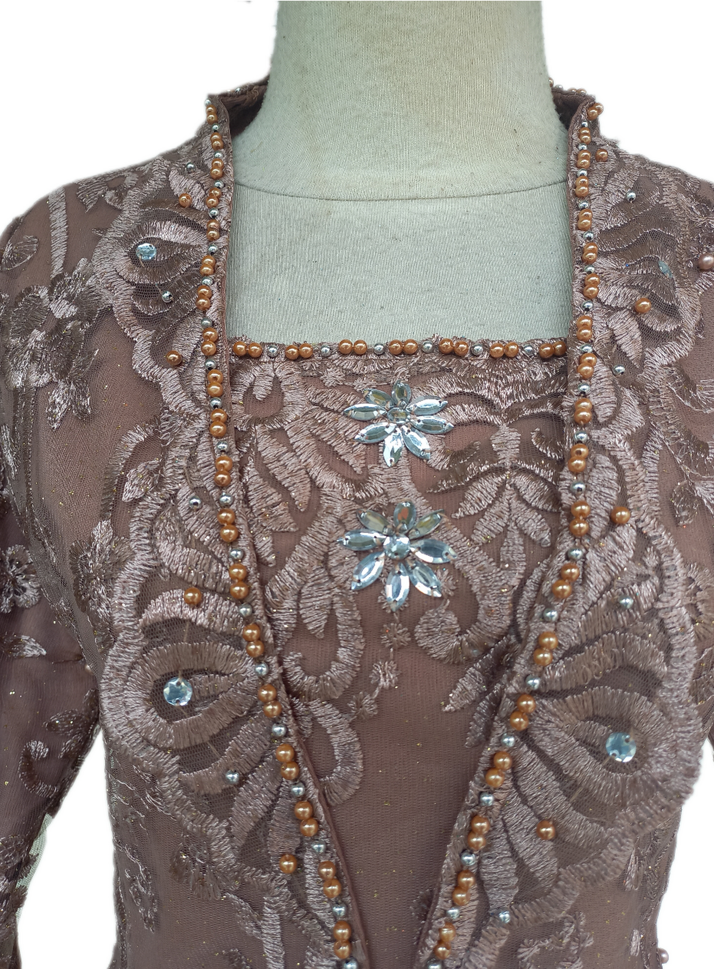 Bronze Kebaya Tulle sequins, Kebaya glamour, lace kebaya Size S, M ,L