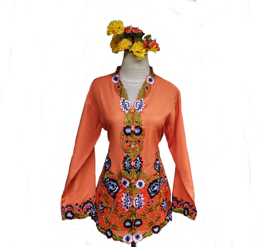 Orange Kebaya Cotton, Kebaya dress, nyonya kebaya