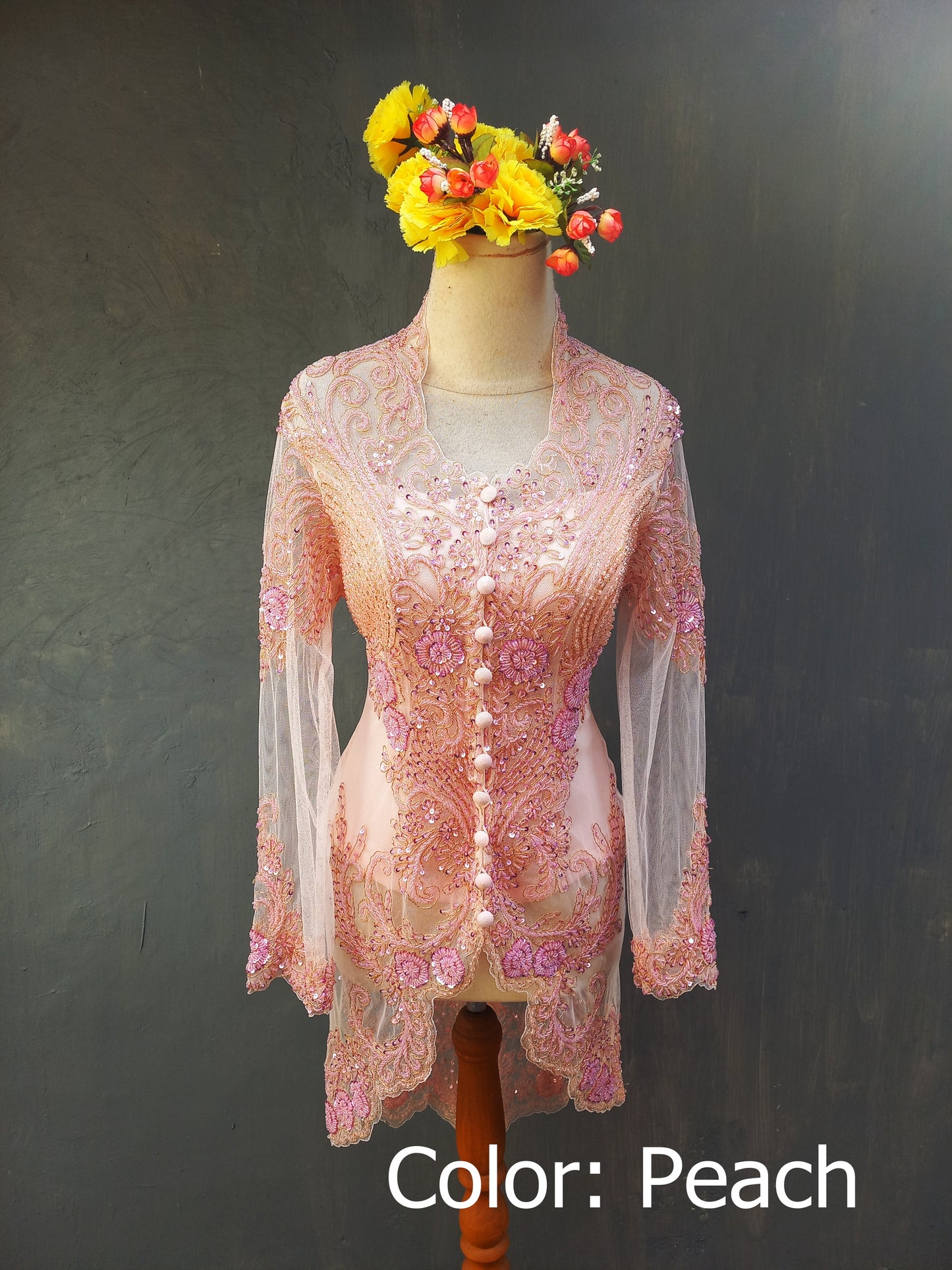 Peach wedding kebaya, engagement kebaya, graduation kebaya