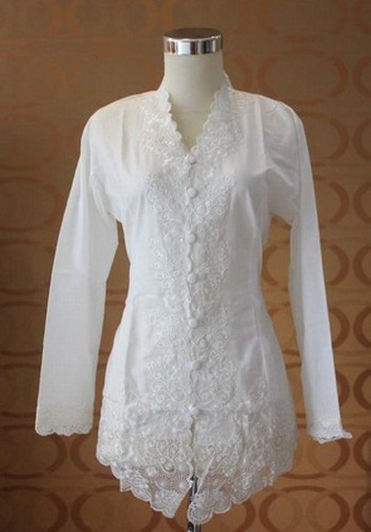 White kebaya long Sleeve, Kebaya dress Size XS, S, M, L, XL, 2L, 3L, 4L, 5L