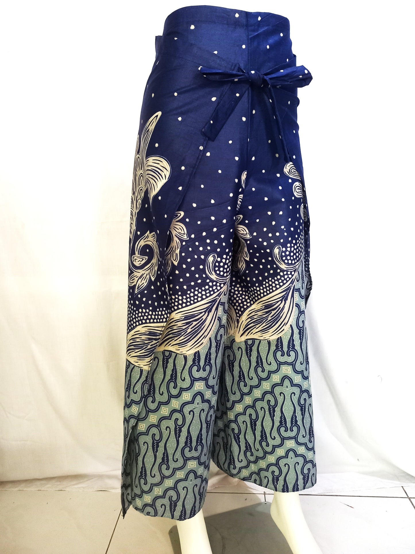Bali Wrap Pants, Navy Blue Batik Pants, Beach pants, cotton wrap pants
