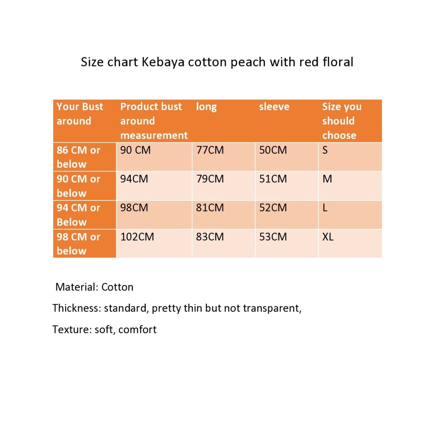 Kebaya peach, kebaya dress, kebaya cotton, baba nyonya, size S, M, L, XL