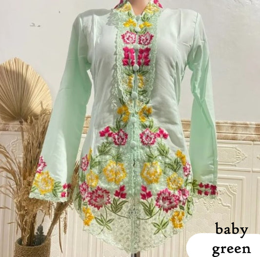 kebaya soft green, kebaya cotton, kebaya dress, size XXS, M, XL