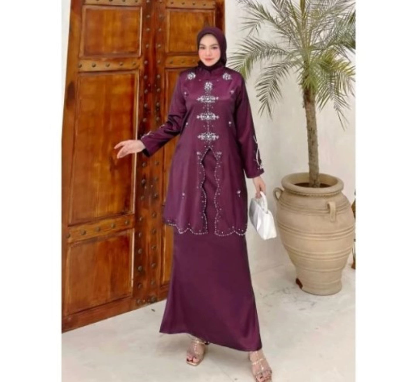 Baju Kurung, set tunic kebaya dress, long kebaya tulle beads size