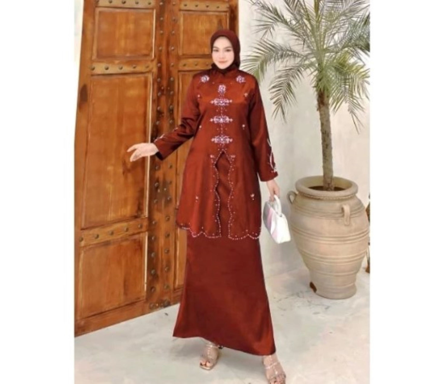 Baju Kurung, set tunic kebaya dress, long kebaya tulle beads size