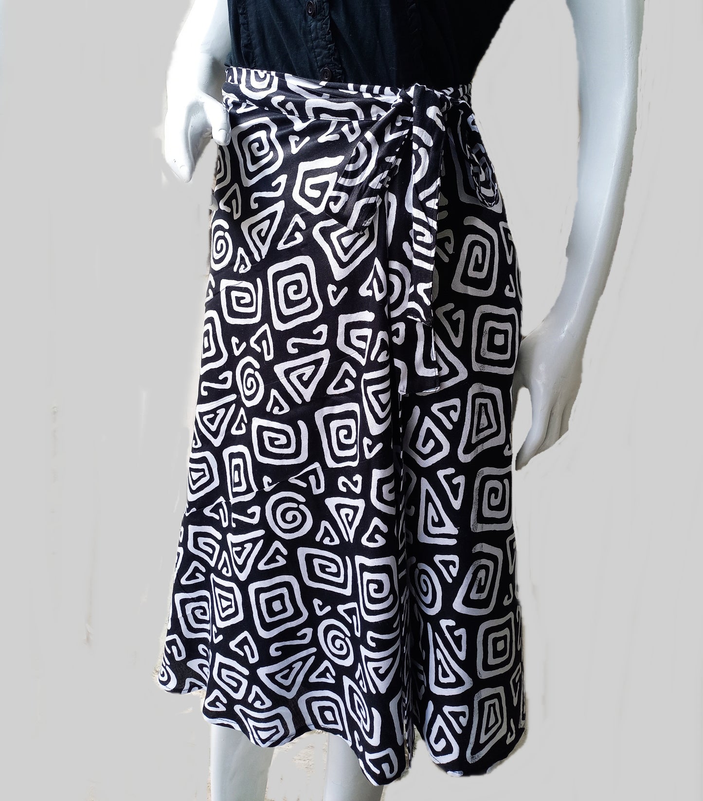 Wrap Skirt, Geometric Printed Skirt, Midi Skirt, Cotton Skirt