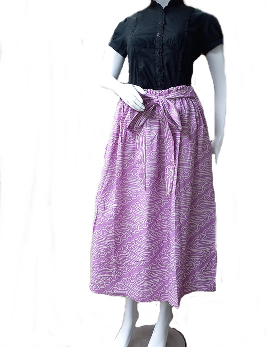 Lilac Long Batik skirt with shash belt, maxi batik Skirt, Cotton skirt