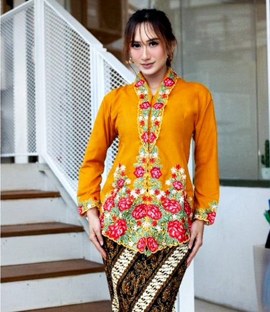 Golden Kebaya Embroidery Floral, Kebaya dress, Kebaya top