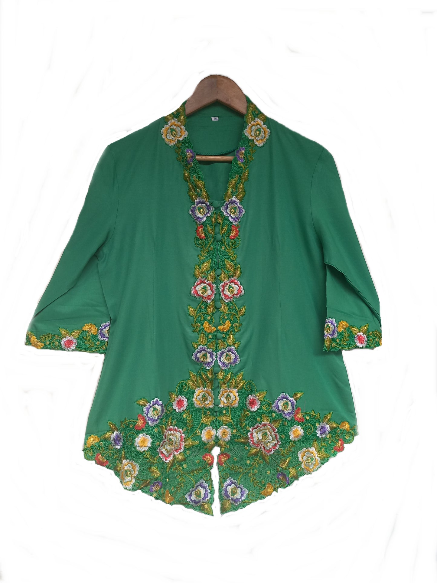 Green Kebaya 3/4 sleeve, Kebaya dress, Kebaya top Size XL, 2L