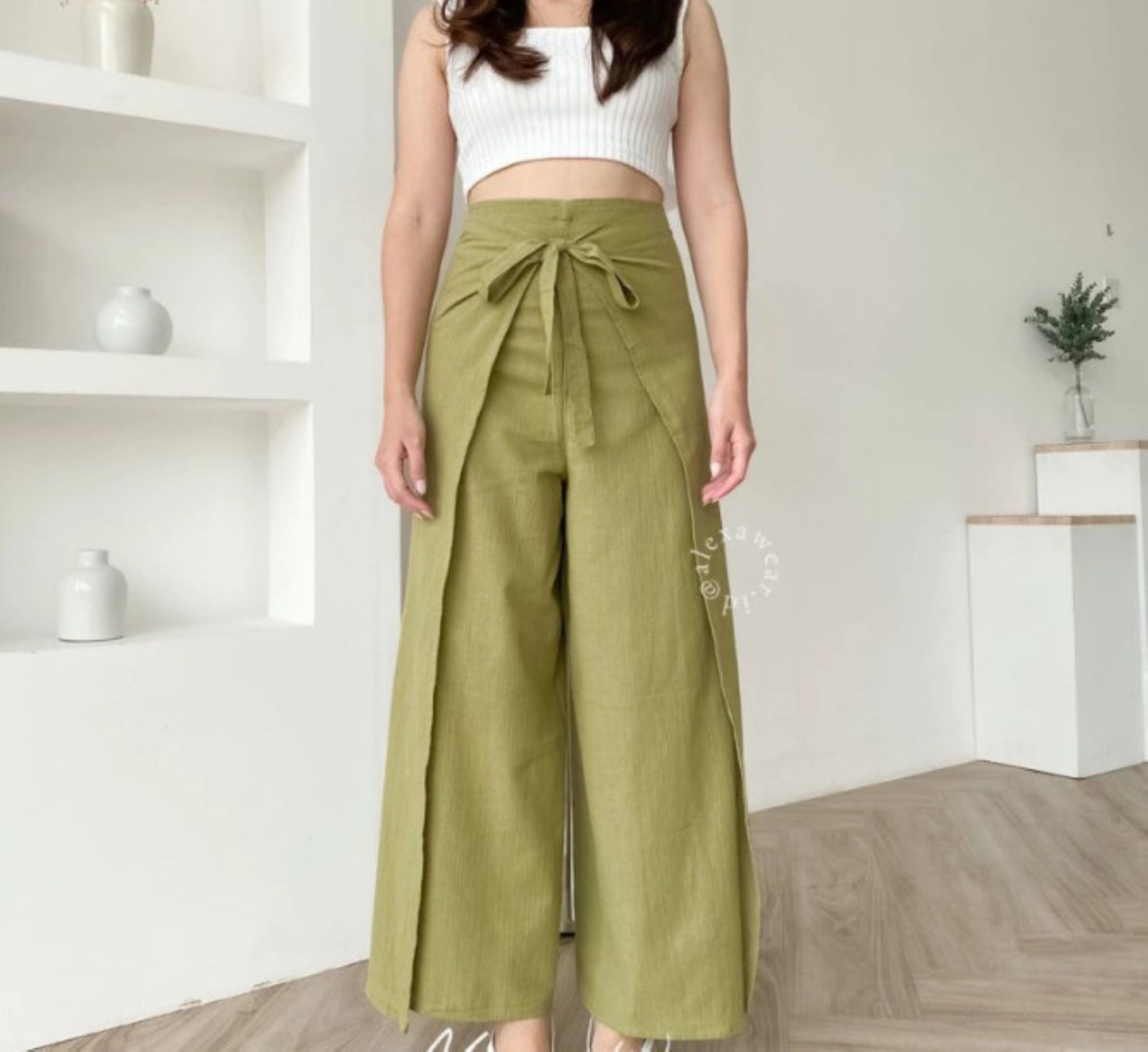 Linen Wrap Pants, Natural linen, Summer pants, Beach Pants, Bali Pants, green