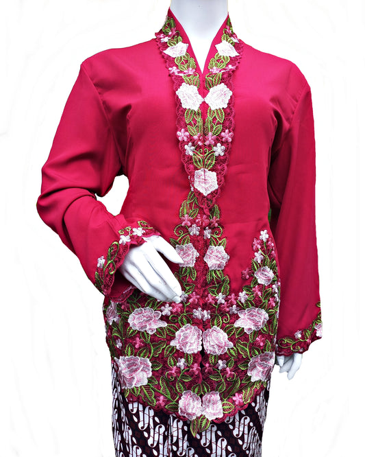 Maroon Kebaya Top, Baju Kebaya, Nyonya Kebaya Size XL, 3L, 4L,  5L
