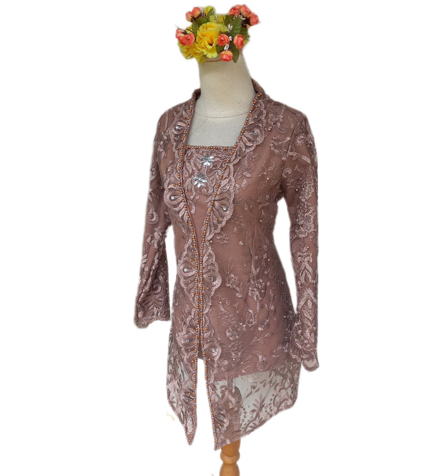 Bronze Kebaya Tulle sequins, Kebaya glamour, lace kebaya Size S, M ,L