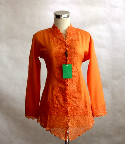 Orange Kebaya Dress, Kebaya cotton, nyonya kebaya Size XS, S, M, L, Xl, 2L, 3L, 4L, 5L