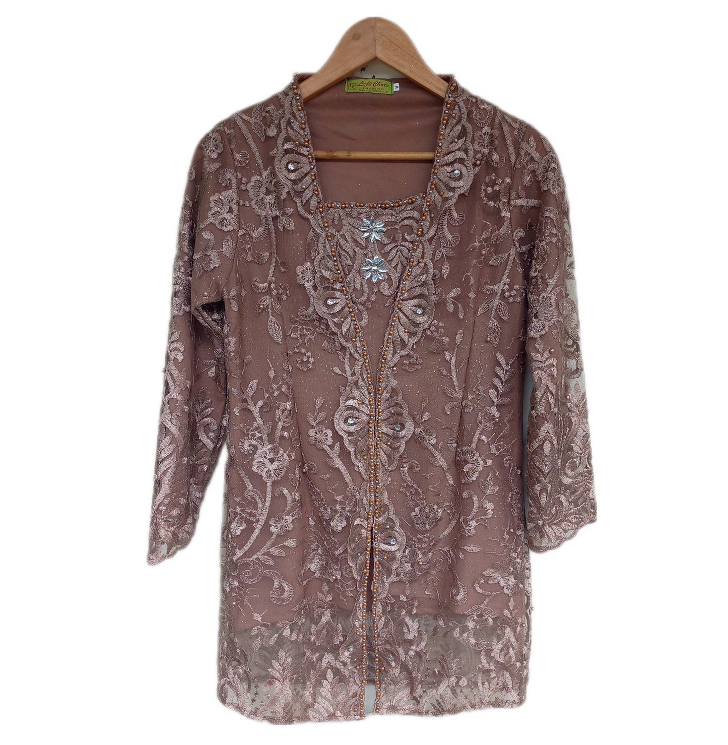 Bronze Kebaya Tulle sequins, Kebaya glamour, lace kebaya Size S, M ,L