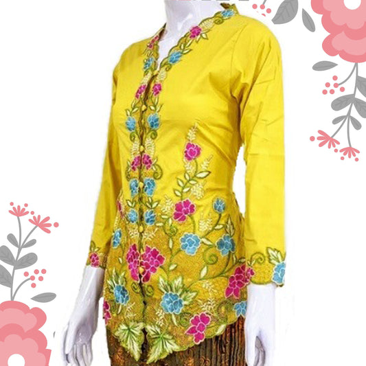 Yellow Kebaya, strecthy Cotton Kebaya, Nyonya Kebaya
