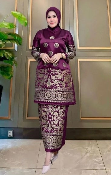 Baju Kurung in satin embroidered, Luxury Tunic Baju Raya Various Color and Size, style sumatra