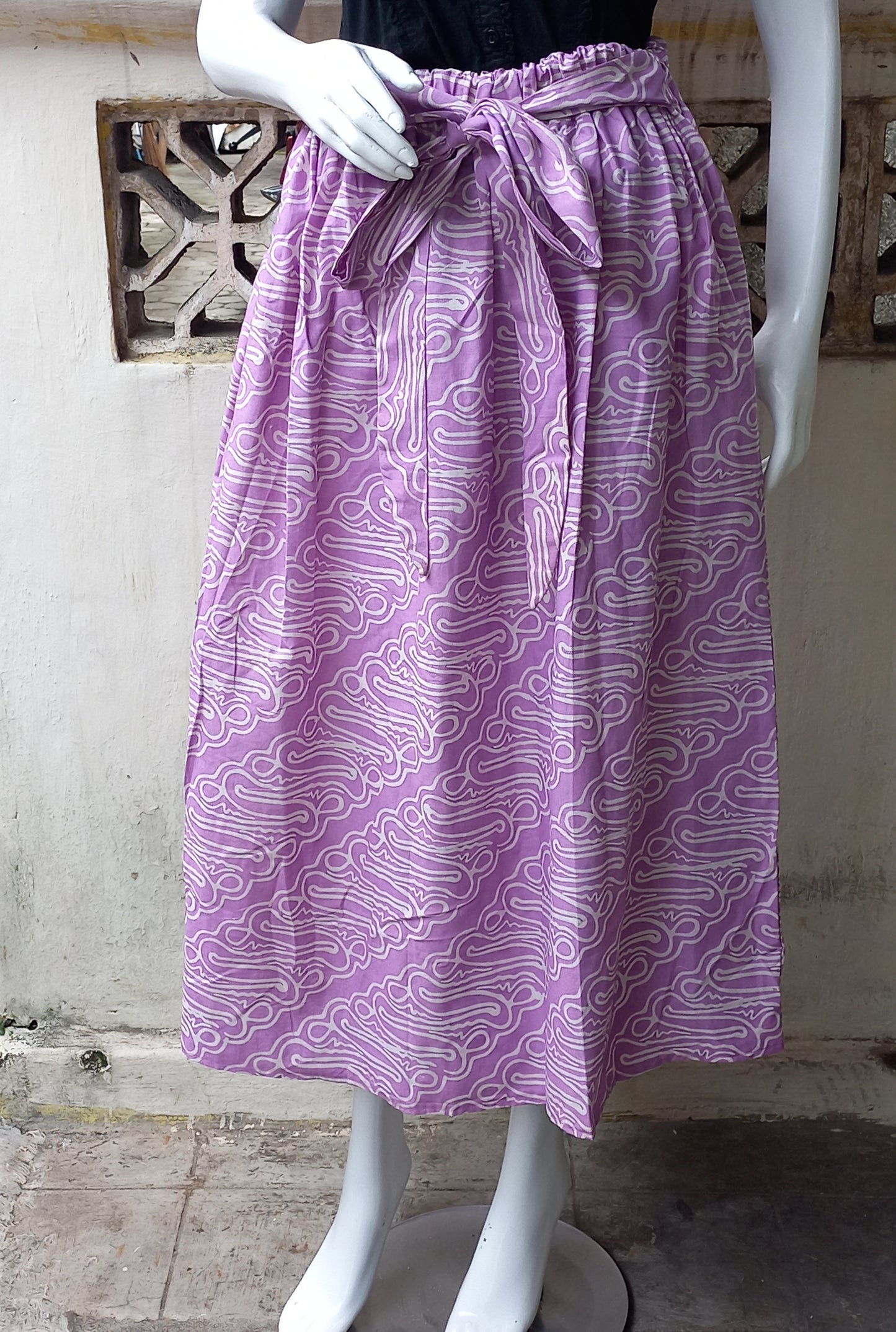 Lilac Long Batik skirt with shash belt, maxi batik Skirt, Cotton skirt