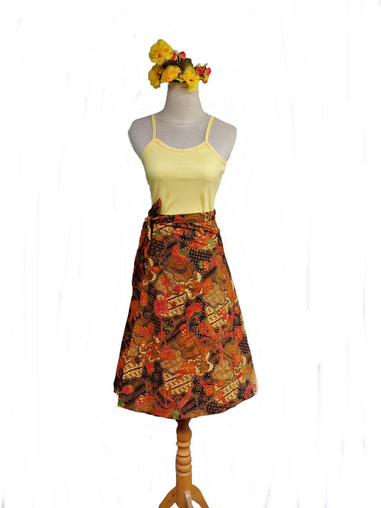 Batik midi wrap skirt,cotton skirt, ethnic printed skirt