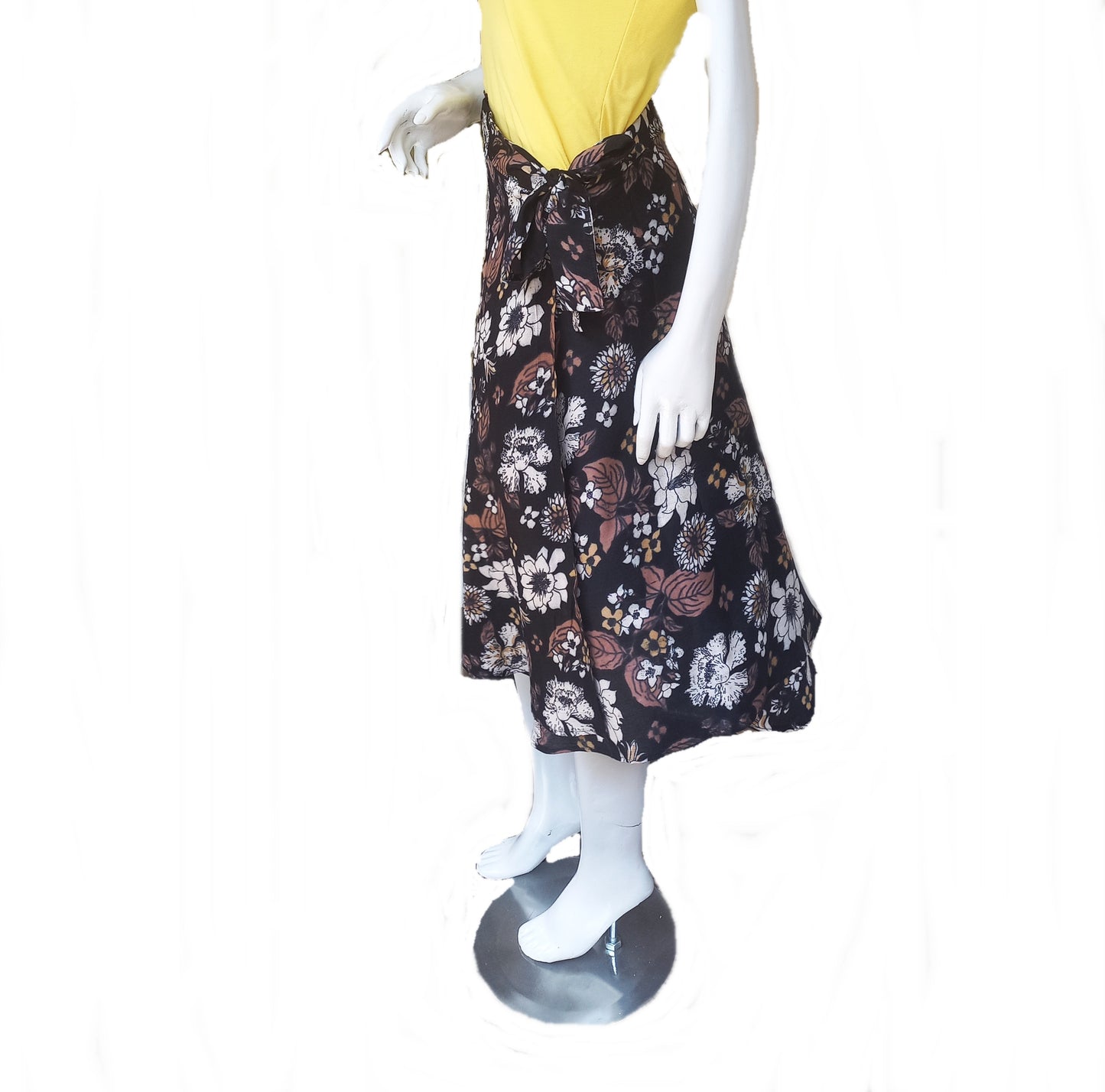 Black Floral wrap skirt, Midi Skirt, cotton wrap skirt, casual skirt