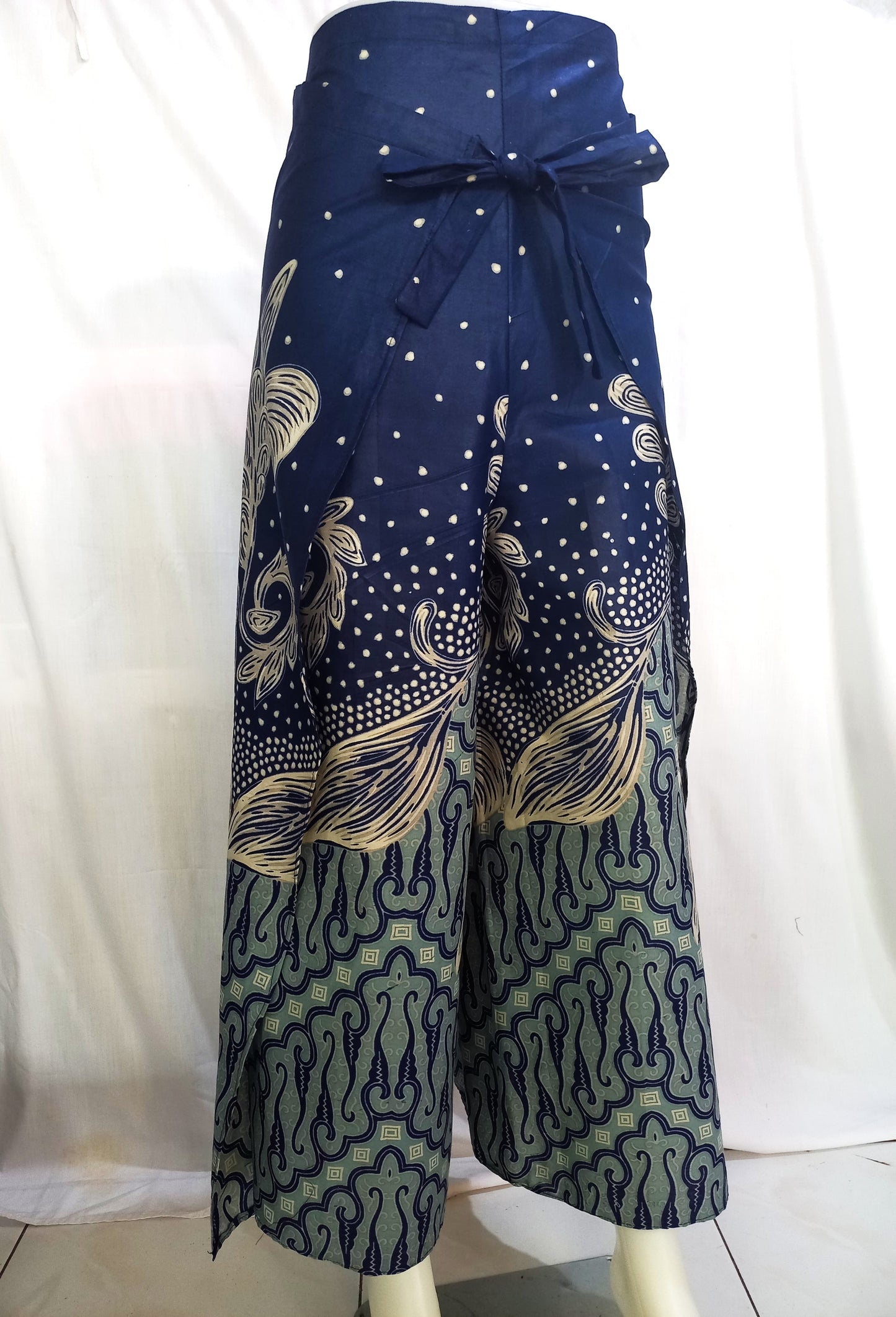 Bali Wrap Pants, Navy Blue Batik Pants, Beach pants, cotton wrap pants
