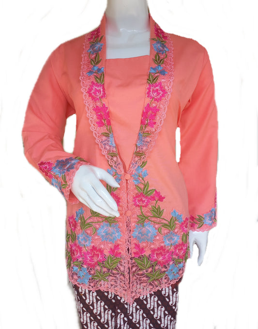 Peach Kebaya  dress, Kebaya Cotton, Nyonya Kebaya Size L, XL, 2L