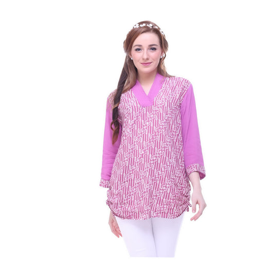 3/4 sleeve Pink bali batik top, loose fit top, S, M, L, XL Plus Size