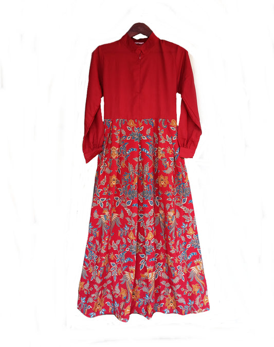 Red Floral Abaya muslim, Abaya Batik Dress for size S, M