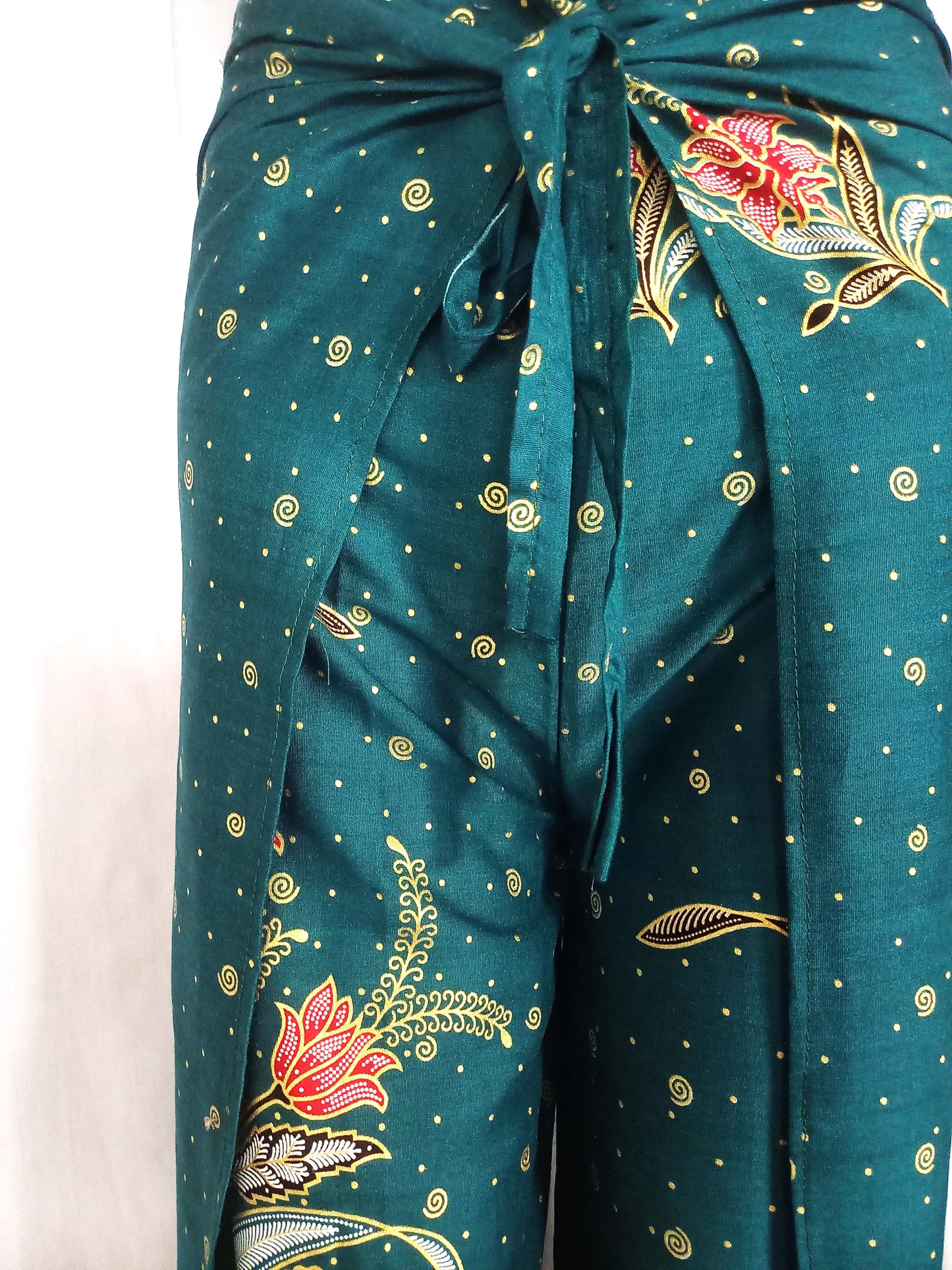 Wrap Pants Bali, Wrap trousers Women, Cotton Wrap Pants,  Teal floral pants