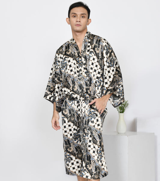 Silk robe Men, Monochrome Silk Kimono Robes From Bali various size