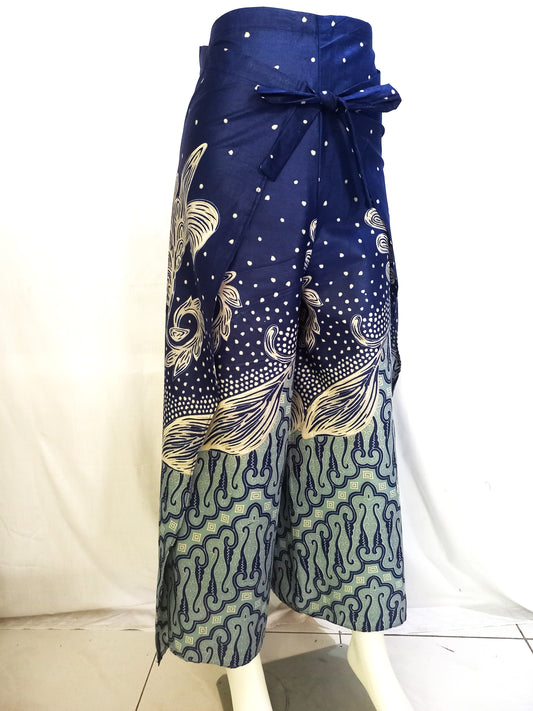 Bali Wrap Pants, Navy Blue Batik Pants, Beach pants, cotton wrap pants