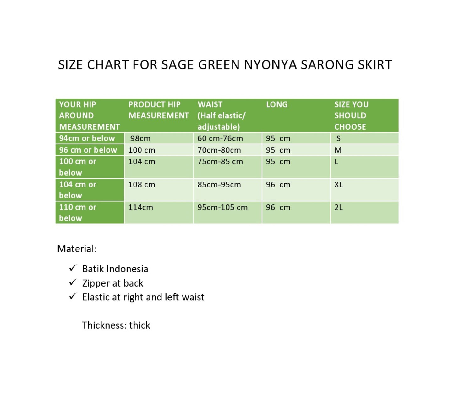 Sage green  Sarong Skirt Kebaya, Instant Skirt Kebaya, Pencil batik Skirt