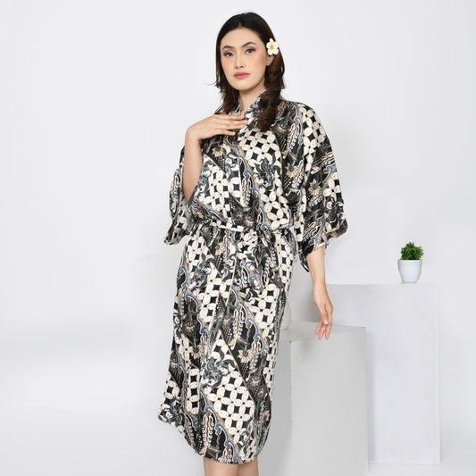 Silk robe Kimono Woman, Bali Silk Blend kimono Robe monochrome
