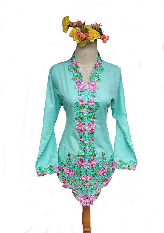 Mint Kebaya Top, baju Kebaya, Kebaya dress  size:  XS, S, M, L, 2L, 3L, 4L, 5L