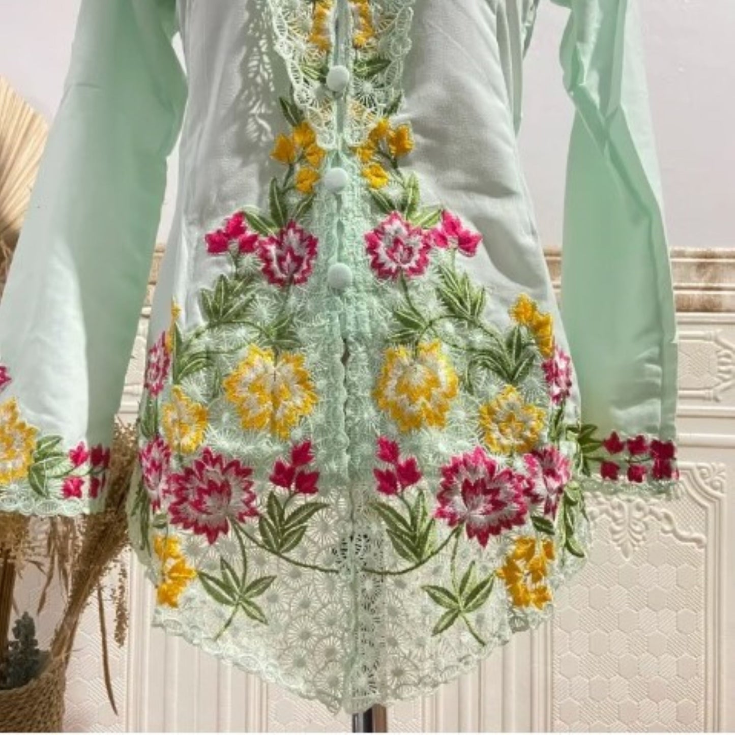 kebaya soft green, kebaya cotton, kebaya dress, size XXS, M, XL