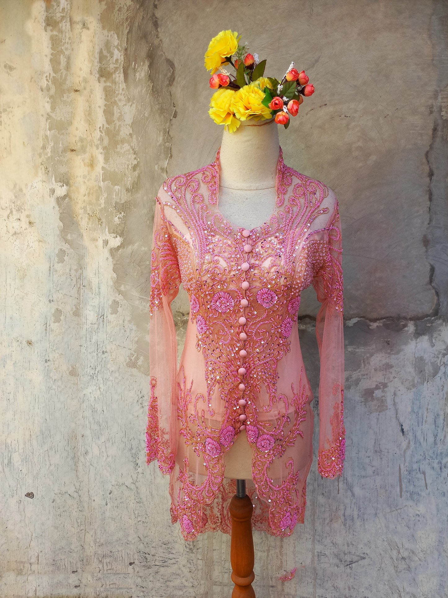 Peach wedding kebaya, engagement kebaya, graduation kebaya