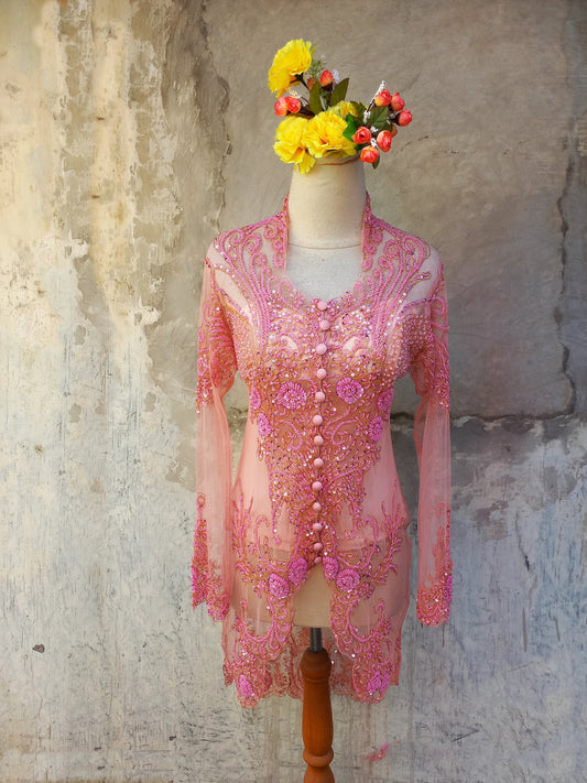 Peach wedding kebaya, engagement kebaya, graduation kebaya